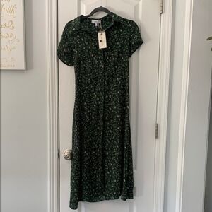 RIHOAS Green Midi Dress with Tie Front and Polo Collar‎